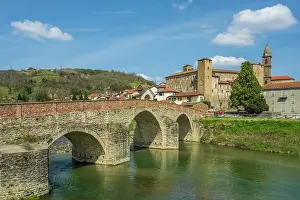 Piedmont Prints: Europe, Italy, Piedmont. The historic centre of Monastero Bormida and the old bridge