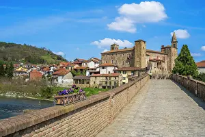 Piedmont Prints: Europe, Italy, Piedmont. The historic centre of Monastero Bormida and the old bridge