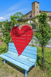 Bench Prints: Europe, Italy, Piedmont. The lover's bench in Monastero Bormida