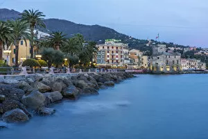 Images Dated 4th May 2017: Europe, Italy, Rapallo. Blue hour along the coast to the castle