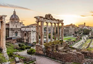 Rome Gallery: Europe, Italy, Rome. The Forum Romanum with the Saturn temple at dawn