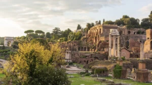Europe, Italy, Rome. The forum romanum at sunrise with view towards the Palatine hill