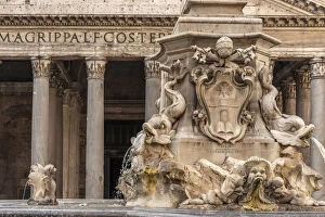 Images Dated 5th November 2019: Europe, Italy, Rome. The fountain of the Pantheon on the Piazza della Rotonda with the