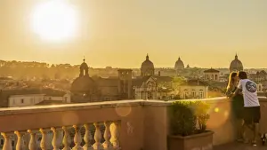 europe, Italy, Rome. Scenic view over the city at sunset from the Terrazza Caffarelli of