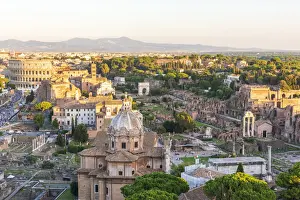 Europe, Italy, Rome. Scenic view over the Forum Romanum and the Colosseum