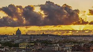 Watching Gallery: Europe, Italy, Rome. View toward Saint Peters at sunset from the Villa Borghese