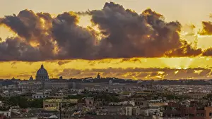 Pincio Prints: Europe, Italy, Rome. View toward Saint Peters at sunset from the Villa Borghese