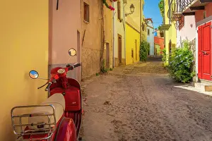 Europe, Italy, Sardinia. Bosa, a beautiful street scenery