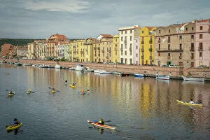 Sardinia Gallery: Europe, Italy, Sardinia. Some people exploring the river Temo in Bosa by Kayak