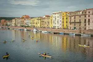 Group Prints: Europe, Italy, Sardinia. Some people exploring the river Temo in Bosa by Kayak