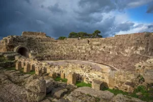 Sardinia Gallery: Europe, Italy, Sardinia. The theatre in archeologic area of the ancient phoenician town of Nora