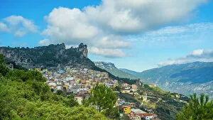 Facades Collection: Europe, Italy, Sardinia. Ulassai, a typical colorful mountain village in the Ogliastra