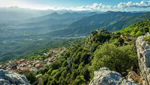 Afternoon Gallery: Europe, Italy, Sardinia. View from the mountain down to the village of Baunei