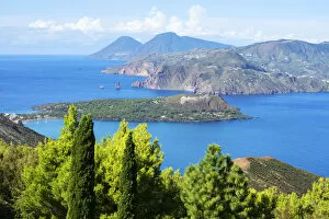 Images Dated 2nd February 2016: Europe, Italy, Sicily, Aeolian Islands, Vulcano Island, High angle view of Lipari