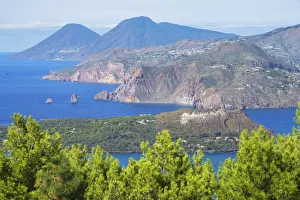 Europe, Italy, Sicily, Aeolian Islands, Vulcano Island, High angle view of Lipari