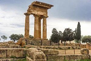 Europe, Italy, Sicily. Agrigento, the re-assembled remains of the temple of the Dioscuri