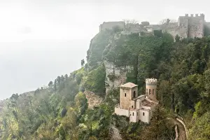 Norman Prints: Europe, Italy, Sicily. The castle of Venus in Erice in a typical foggy morning