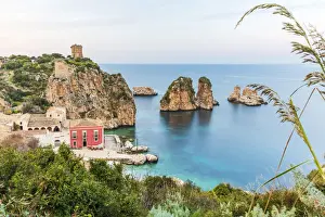 Faraglioni Prints: Europe, Italy, Sicily. The famous ancient tonnara of Scopello