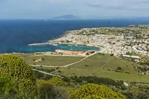 Images Dated 20th June 2022: europe, Italy, Sicily, Favignana. View from the mountain towards the harbour