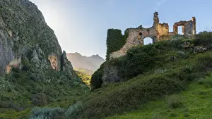 Masseria Prints: europe, Italy, Sicily. The landscape in the surroundings of Monte Jato with the ruins of Masseria Procura