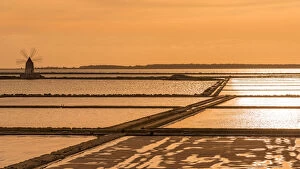 Wind Collection: europe, Italy, Sicily. Marsala the salt flats with the ancient wind mill