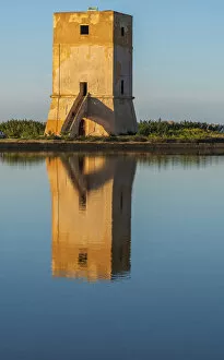 Images Dated 25th April 2019: Europe, Italy, Sicily. In the saline of Trapani. The old tower Torre Nubia
