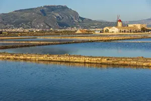 Factory Prints: Europe, Italy, Sicily. In the saline of Trapani looking towards Erice