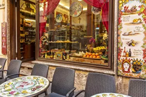 Europe, Italy, Sicily. A typical caffAA┬¿ in the centre of Taormina