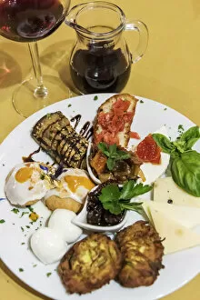 Images Dated 25th April 2019: Europe, Italy, Sicily. Typical sicilian antipasti - mixed starters