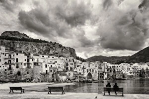 Cefalu Gallery: Europe, Italy, Sicily. A view towards the little harbor of Cefalu