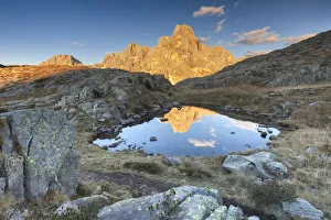 Europe, Italy, Trentino, Rolle pass. Cimon della Pala reflected in the lakes of Cavallazza