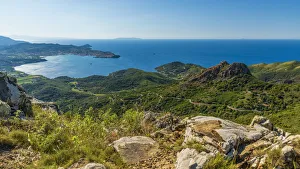 europe, Italy, Tuscany, Elba Island, view from the GTE hike towards the Volterraio castle