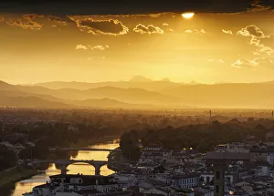 Europe, Italy, Tuscany, Florence, View from the Palazzo Vecchio Tower, River Arno