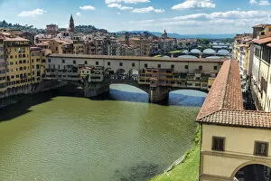 Images Dated 21st June 2017: Europe, Italy, Tuscany, Florence, View of Ponte Vecchio from Uffizi Gallery