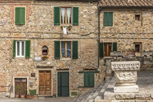 Tuscany Prints: europe, Italy, Tuscany. a piazza in Monticiano