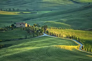 Europe, Italy, Tuscany, Toscana, Pienza, farmhouse in green landscape near Pienza