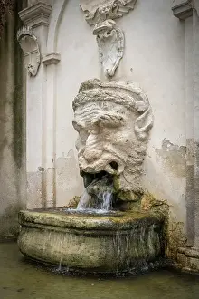 Spoleto Prints: Europe, Italy, Umbria. The fountain called il Mascherone in Spoleto