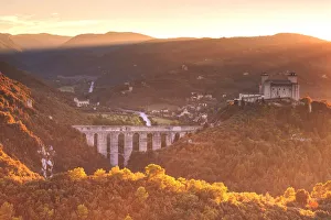 Umbria Prints: Europe, Italy, Umbria, Perugia district, Spoleto. Rocca Albornoziana fortress at sunset