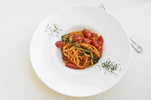 Wheat Prints: Europe, Italy, Umbria, Spoleto. Pasta with freh tomato sauce