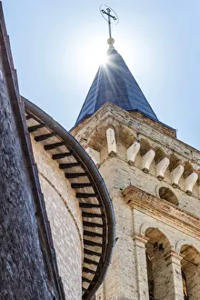 Umbria Prints: Europe, Italy, Umbria, Trevi. Bell tower of the cathedral