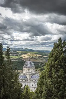 Umbrian Prints: europe, Italy, Umbria. View from Todi to the pilgrimage church Santa Maria della