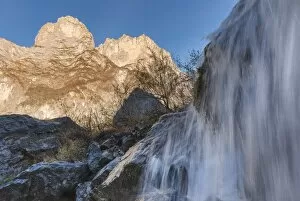 Europe, Italy, Veneto, Agordino, Taibon. The waterfall of Livinal in the San Lucano