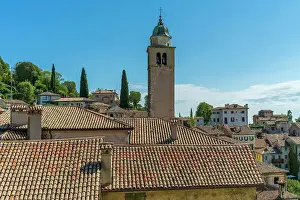 Bell Prints: Europe, Italy, Veneto. Asolo, view above the roofs towards the tower of the cathedral