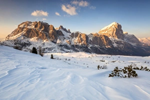 Falzarego Prints: Europe, Italy, Veneto, Belluno. Sunset in winter environment towards the walls of
