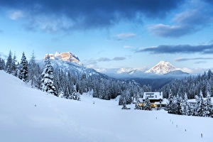 Mountain Pass Prints: Europe, Italy, Veneto, Belluno. Winter at the Duran pass, Dolomites