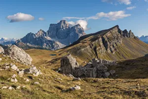 Europe, Italy, Veneto, Belluno. Wide view of Mondeval with the mount Corvo Alto
