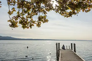Landing Stage Prints: europe, Italy, Veneto. Morning light at Punta San Vigilio near to Garda