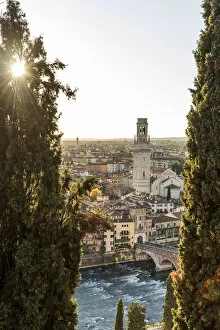 Adige Gallery: europe, Italy, Veneto. Verona, view over the town at sunset from castle san Pietro