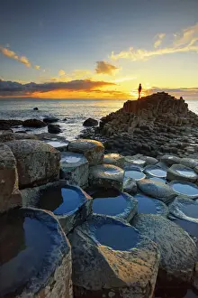 Europe, Northern Ireland, Giants Causeway at sunset MR