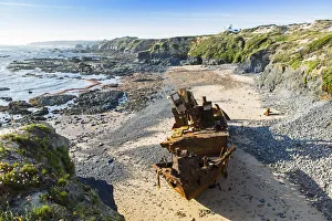 Images Dated 23rd September 2015: Europe, Portugal, Alentejo, Vila Nova de Milfontes, Patacho beach, shipwreck of Klemens